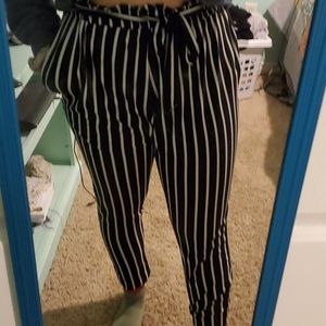 Black and White Striped Paperbag Pants